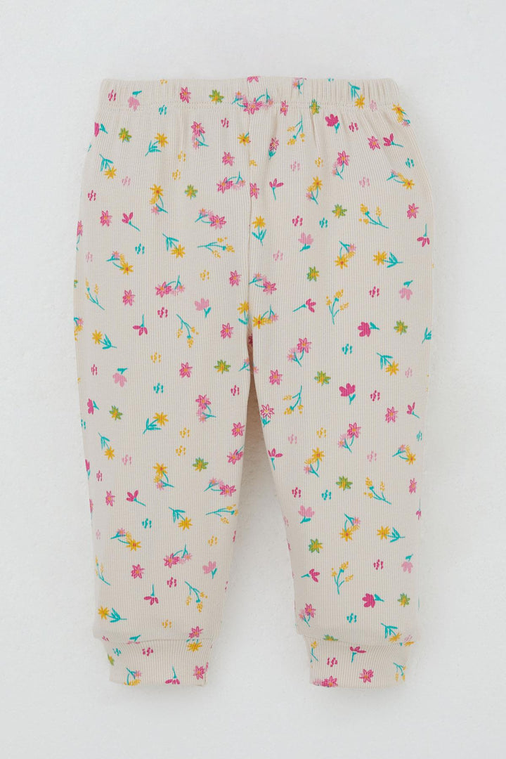 BRE Breeze Baby Girl Pajama Set Colorful Flower Patterned Shoulder Buttoned 4 Months Year, Cream - Brandenburg
