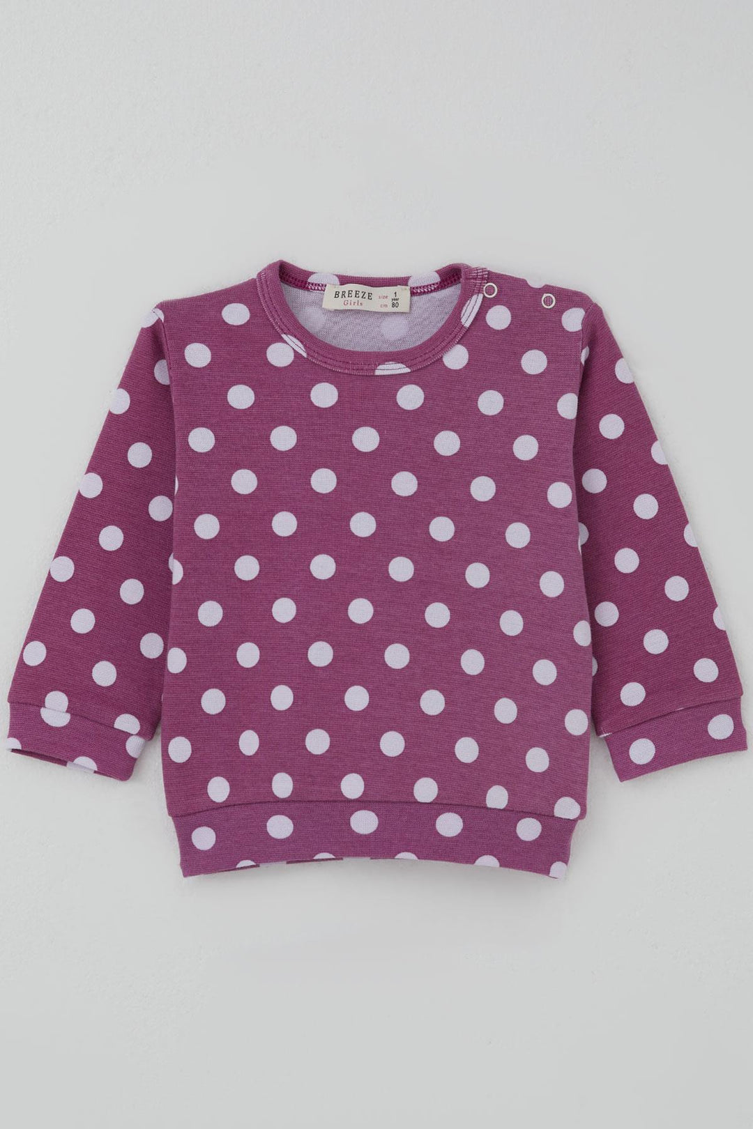 BRE Breeze Kız Bebek Pijama Takımı Omuzdan Patlı Beyaz Puantiye Desenli 4 Ay Yaş, Eflatun - El Plan