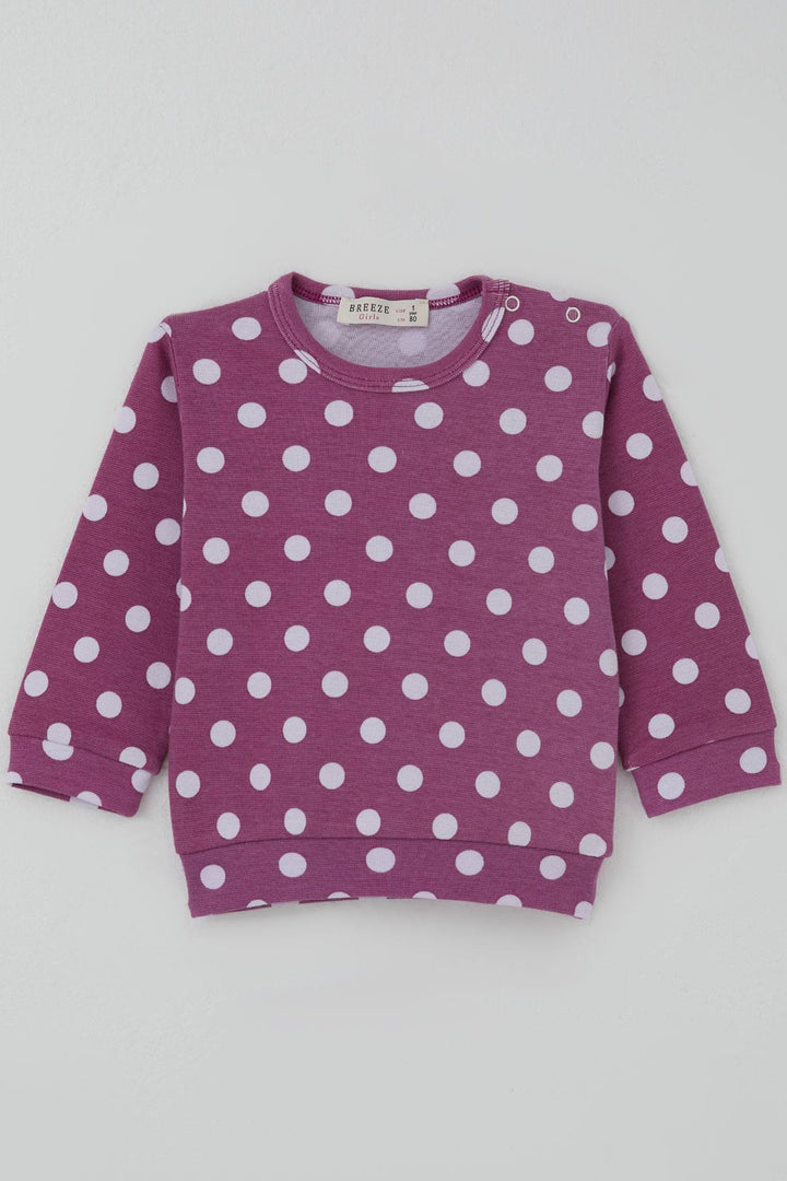 BRE Breeze Kız Bebek Pijama Takımı Omuzdan Patlı Beyaz Puantiye Desenli 4 Ay Yaş, Eflatun - El Plan