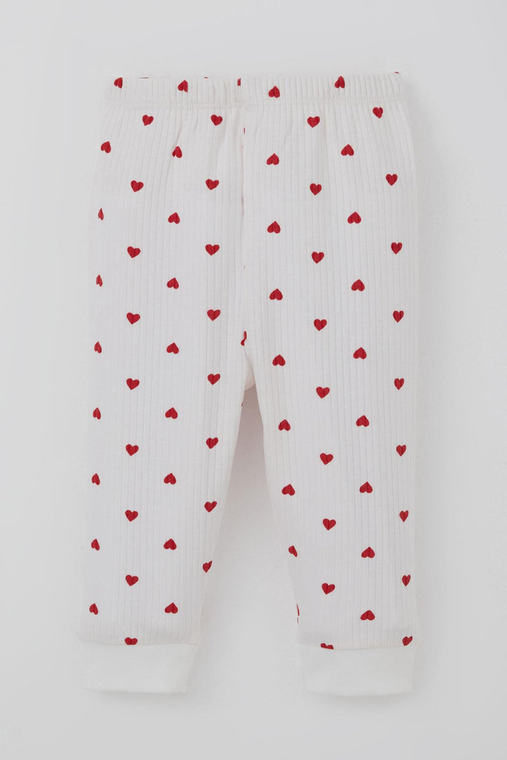 BRE Breeze Kız Bebek Pijama Takımı Omuzdan Patlı Kalp Desenli 4 Ay Yaş, Ekru - Herford