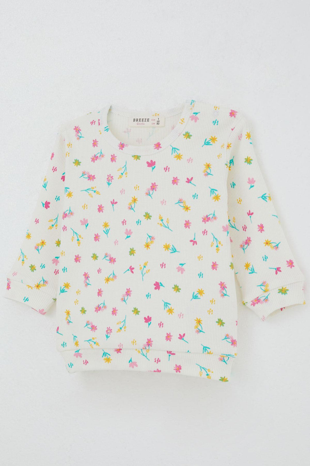 BRE Breeze Baby Girl Pajama Set Colorful Flower Patterned Shoulder Buttoned 4 Months Year, Ecru - Gandía