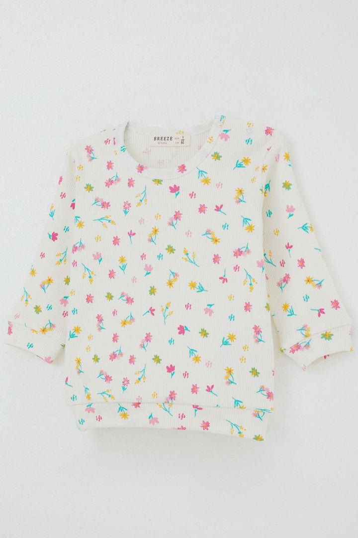 BRE Breeze Baby Girl Pajama Set Colorful Flower Patterned Shoulder Buttoned 4 Months Year, Ecru - Gandía