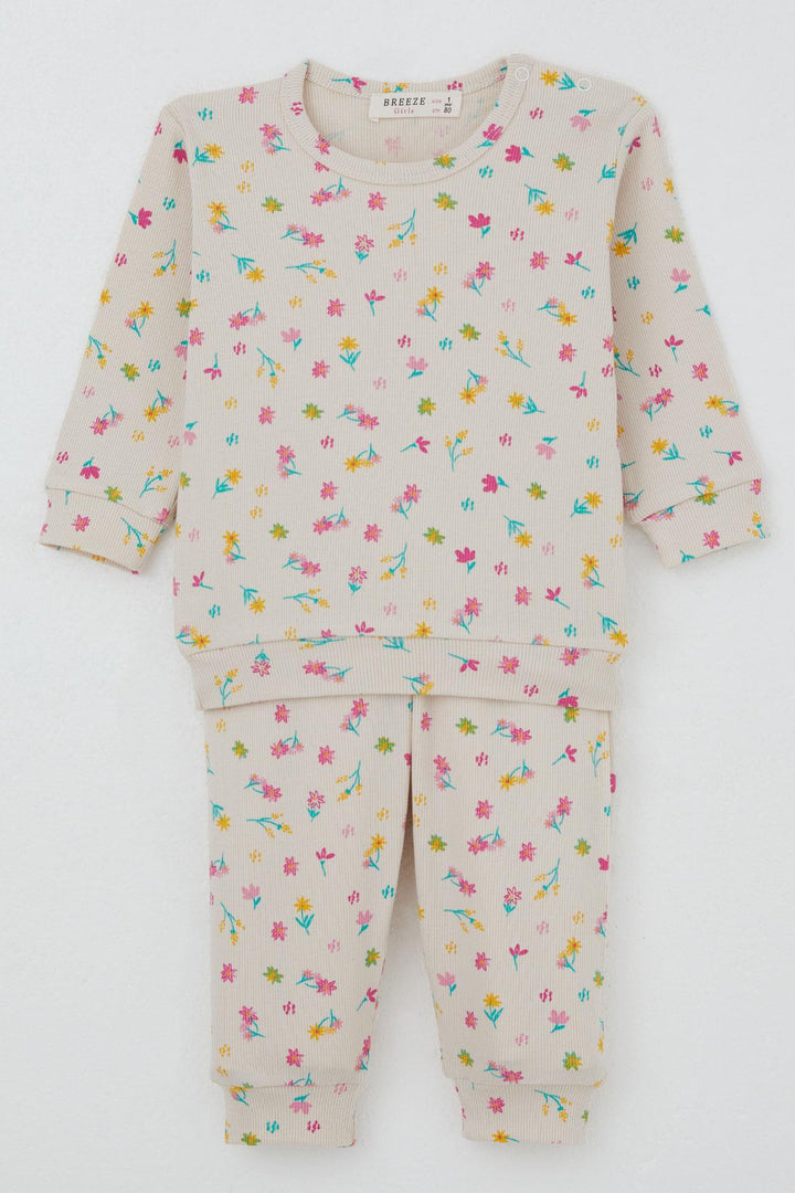BRE Breeze Baby Girl Pajama Set Colorful Flower Patterned Shoulder Buttoned 4 Months Year, Cream - Brandenburg