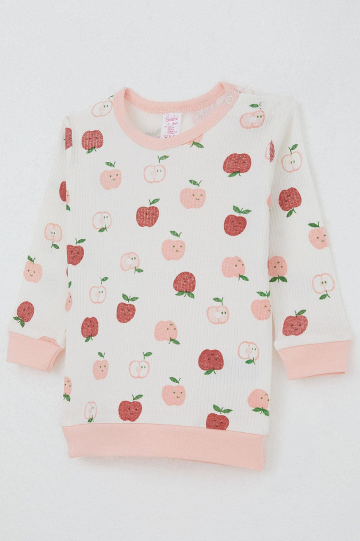 BRE Breeze Baby Girl Pajama Set with Shoulder Snap Cute Tiny Apple Patterned 4 Months Year, Ecru - Haguenau