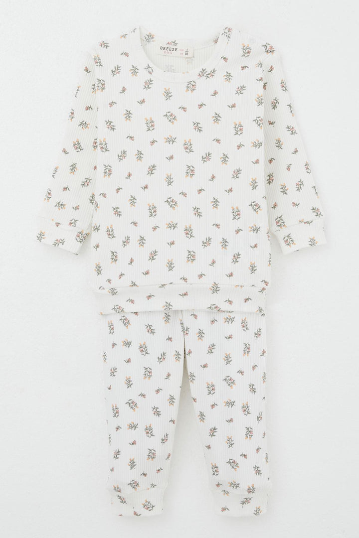 BRE Breeze Baby Girl Pajama Set with Shoulder Button Flower Patterned 4 Months Year, Ecru - Las Rozas de Madrid