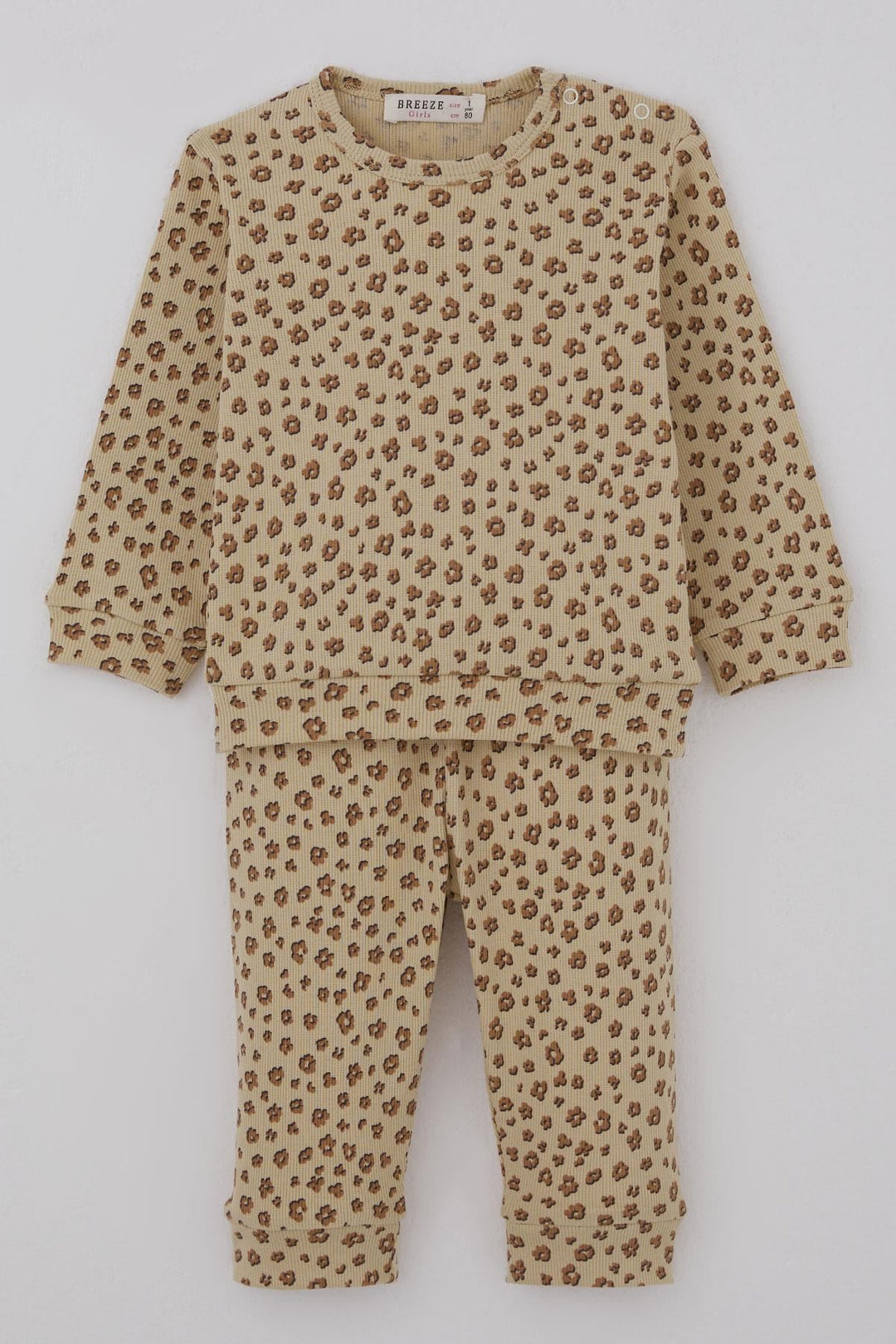 BRE Breeze Kız Bebek Pijama Takımı Omuzdan Patlı Çiçek Desenli 4 Ay Yaş, Bej - Minden