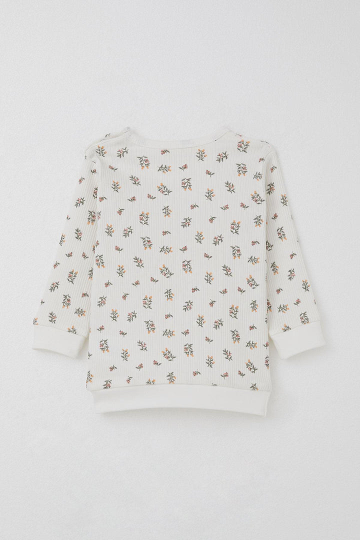 BRE Breeze Baby Girl Pajama Set with Shoulder Button Flower Patterned 4 Months Year, Ecru - Vlaardingen