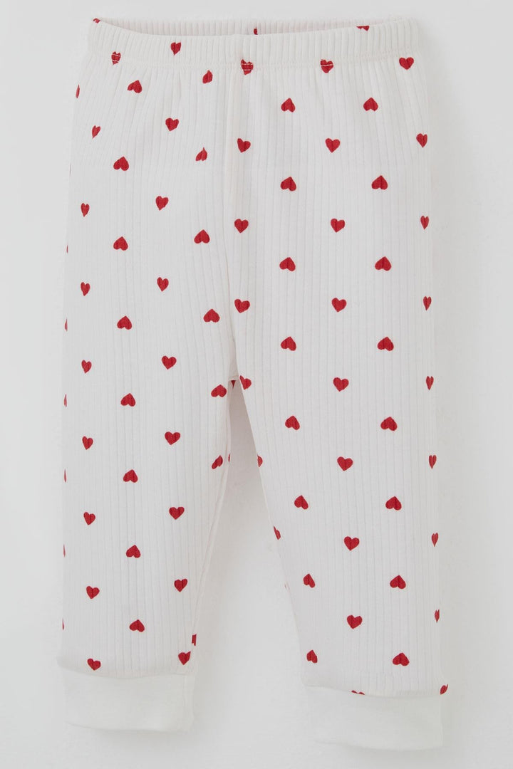 BRE Breeze Kız Bebek Pijama Takımı Omuzdan Patlı Kalp Desenli 4 Ay Yaş, Ekru - Herford