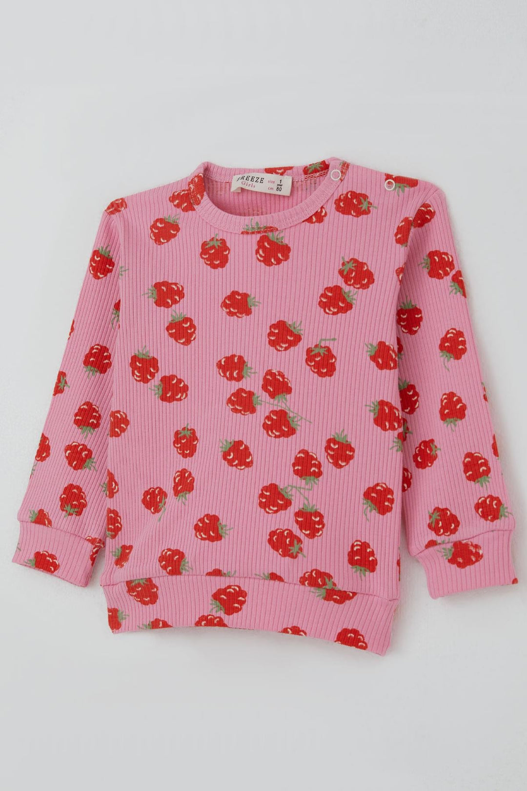 BRE Breeze Kız Bebek Pijama Takımı Omuzdan Patlı Çilek Desenli 4 Ay Yaş, Pembe - Teruel
