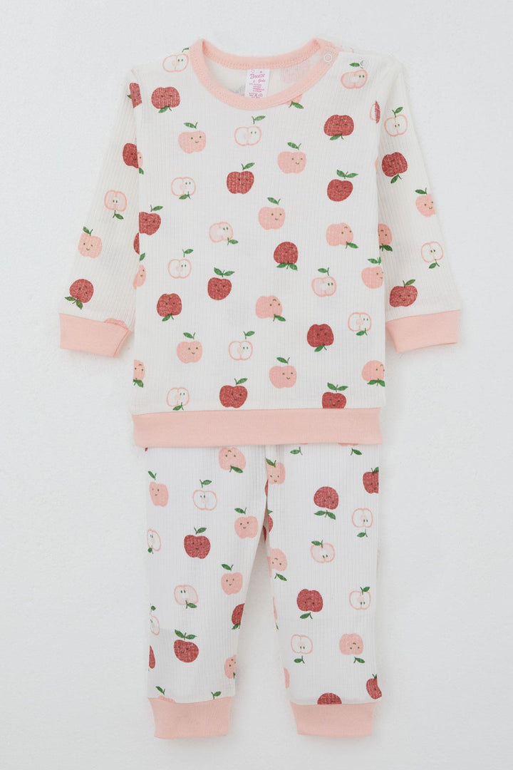 BRE Breeze Baby Girl Pajama Set with Shoulder Snap Cute Tiny Apple Patterned 4 Months Year, Ecru - Haguenau
