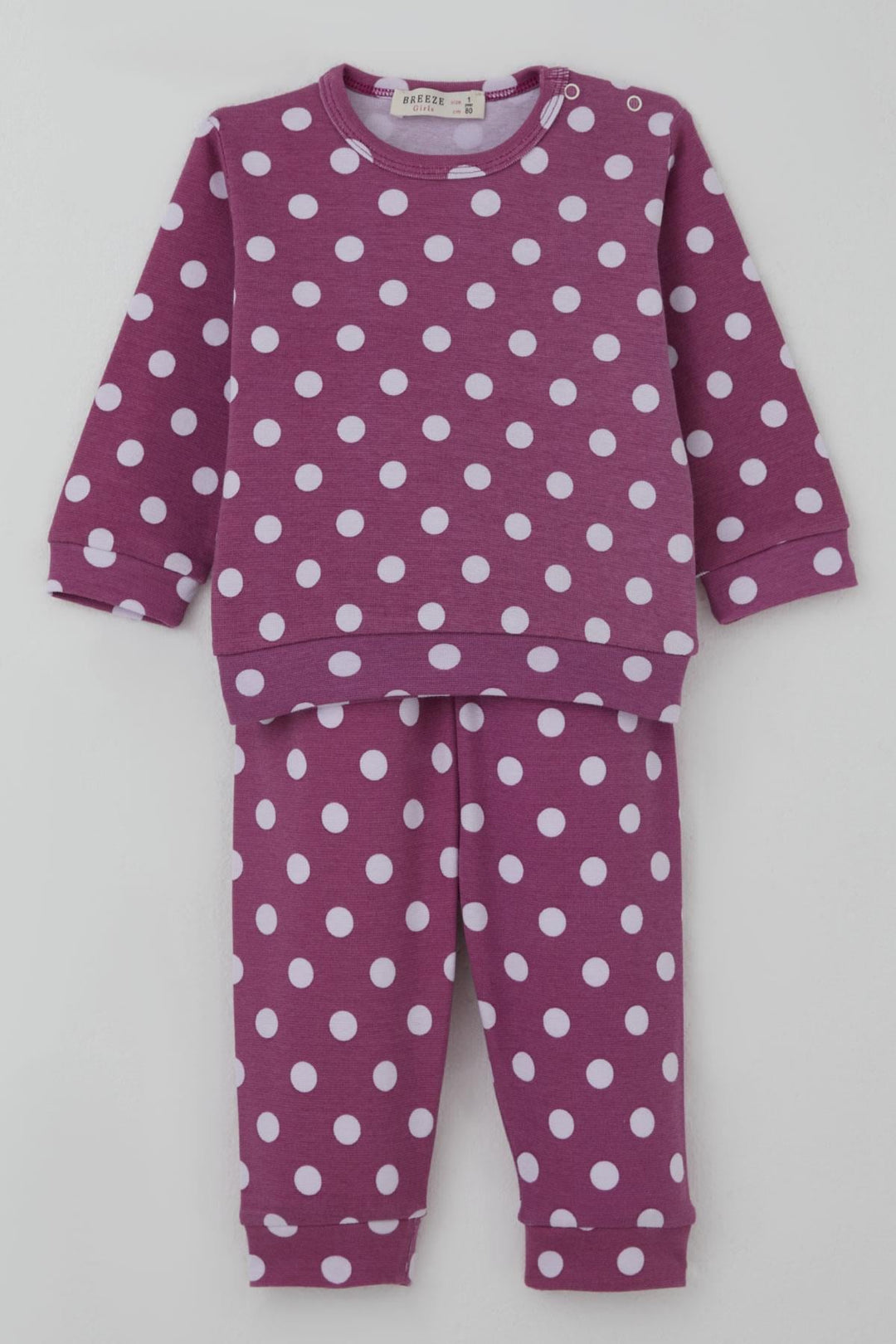 BRE Breeze Kız Bebek Pijama Takımı Omuzdan Patlı Beyaz Puantiye Desenli 4 Ay Yaş, Eflatun - El Plan