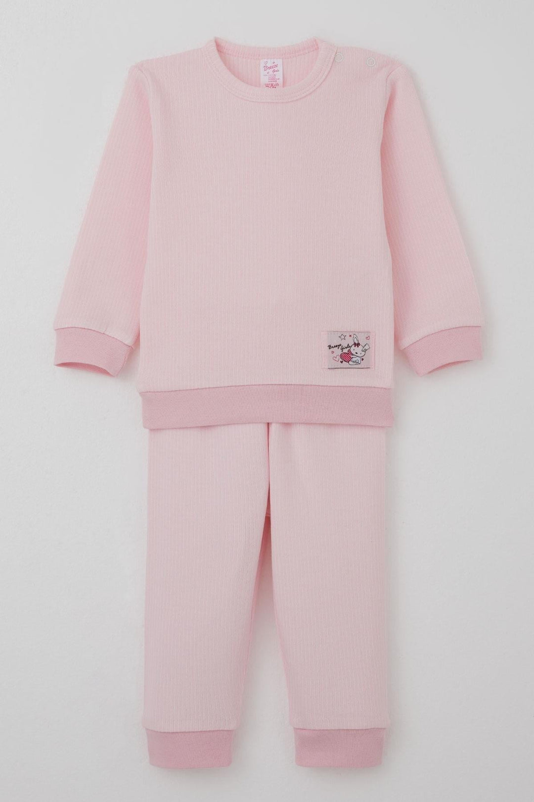 BRE Breeze Baby Girl Pajama Set with Shoulder Snap Cute Little Bunny Embroidery 4 Months Year, Pink - New Berlin