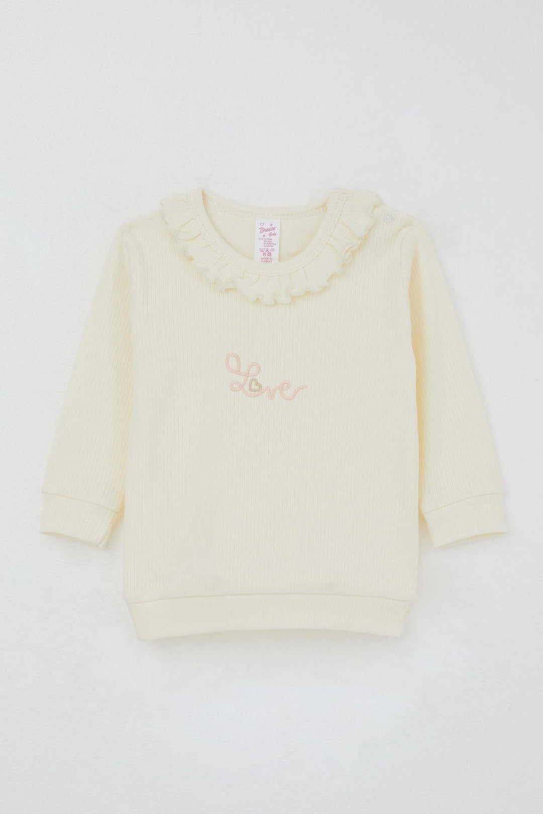 BRE Breeze Baby Girl Pajama Set with Frilly Shoulder Buttoned Collar Embroidered with Writing 4 Months Year, Cream - San Germán