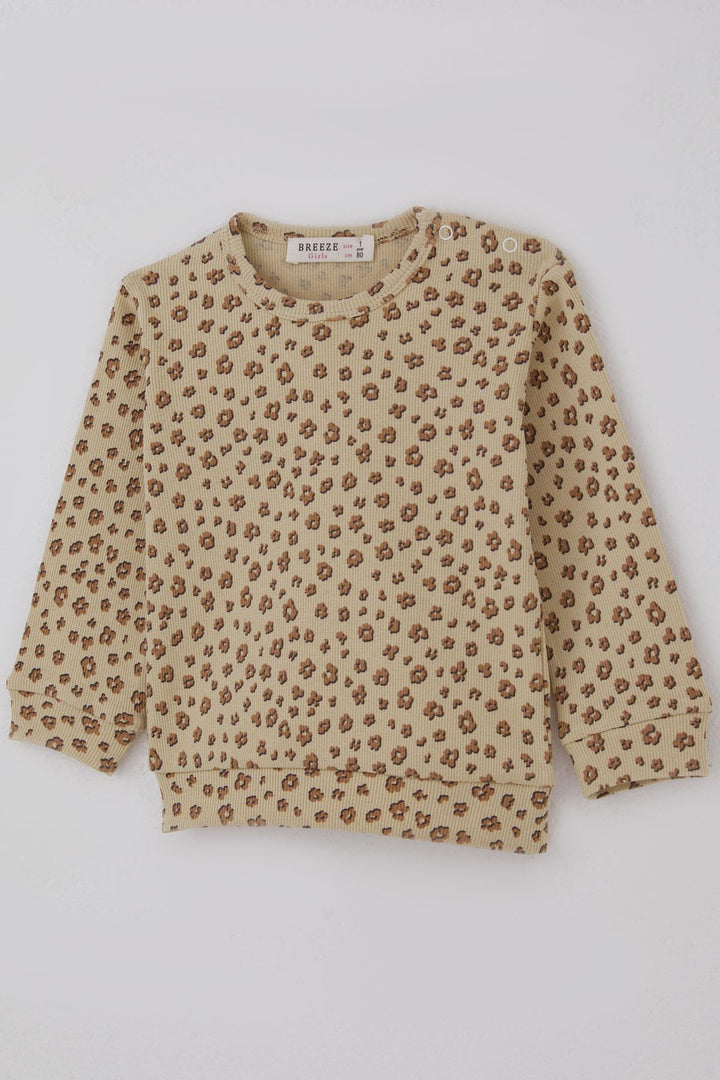 BRE Breeze Kız Bebek Pijama Takımı Omuzdan Patlı Çiçek Desenli 4 Ay Yaş, Bej - Minden