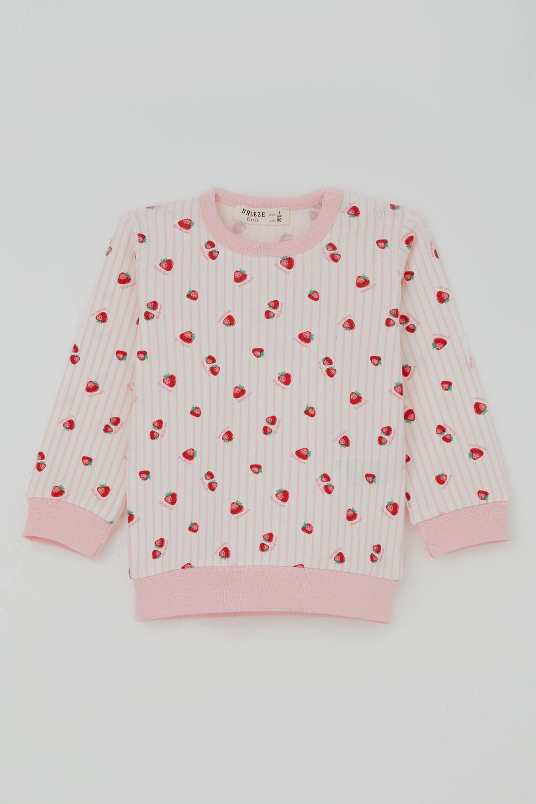 BRE Breeze Kız Bebek Pijama Takımı Omuzdan Patlı Çilek Desenli 4 Ay Yaş, Ekru - San Antonio Abad