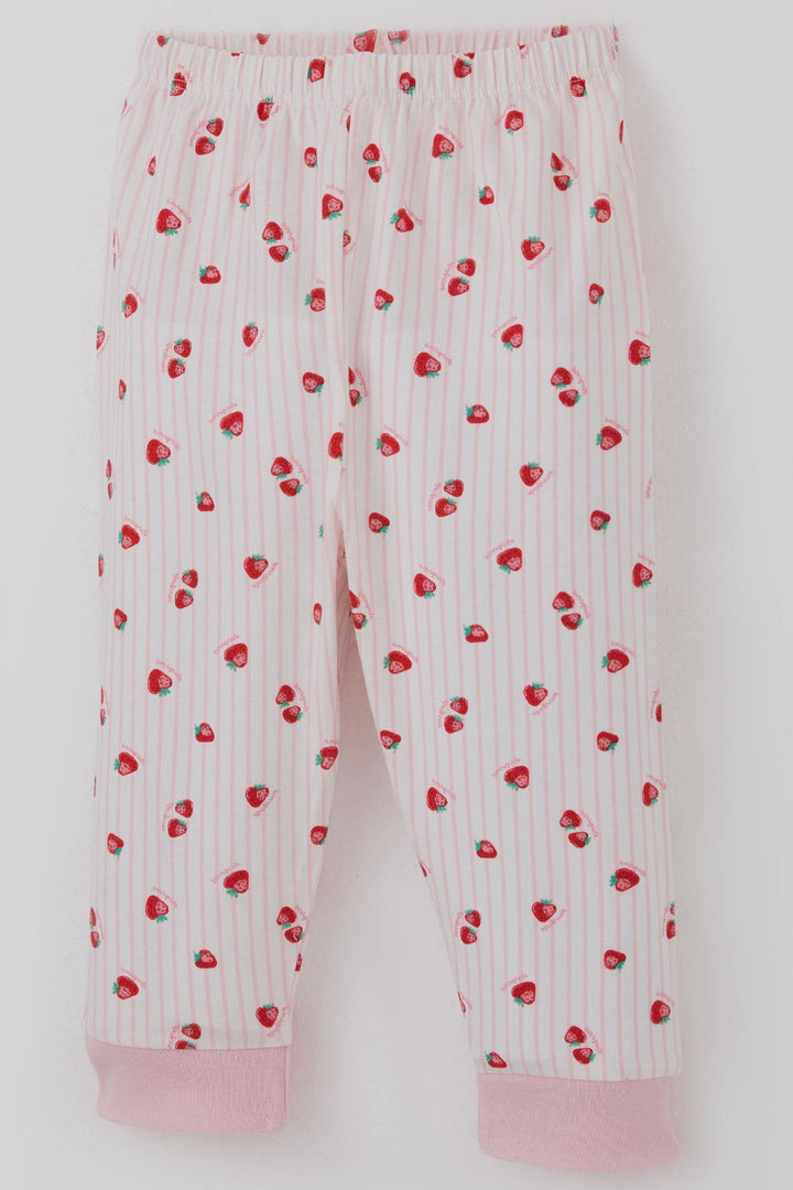 BRE Breeze Kız Bebek Pijama Takımı Önden Çıtçıtlı Çilek Desenli 4 Ay Yaş, Ekru - Kavála