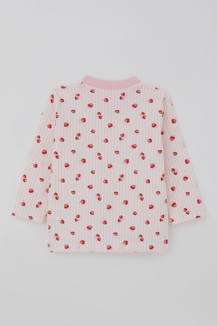 BRE Breeze Kız Bebek Pijama Takımı Önden Çıtçıtlı Çilek Desenli 4 Ay Yaş, Ekru - Kavála