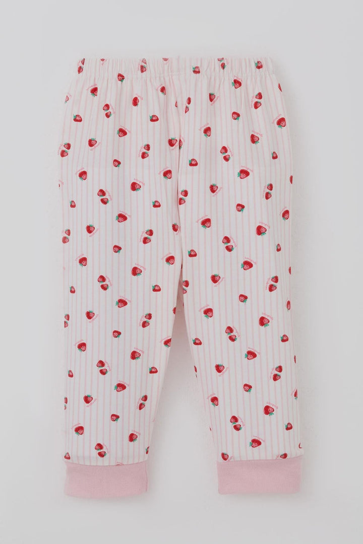 BRE Breeze Kız Bebek Pijama Takımı Önden Çıtçıtlı Çilek Desenli 4 Ay Yaş, Ekru - Kavála