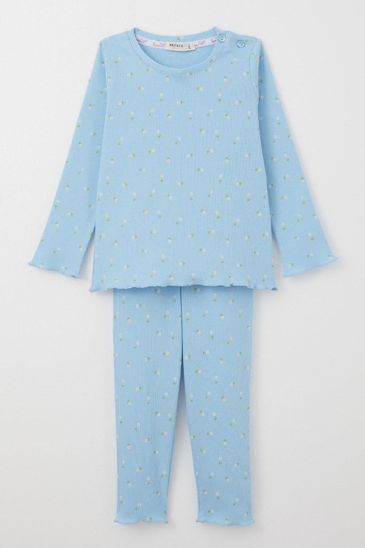 BRE Breeze Girl Baby Pyjama Set Daisy Patterned 9 Months-3 Years, Light Blue - Warendorf