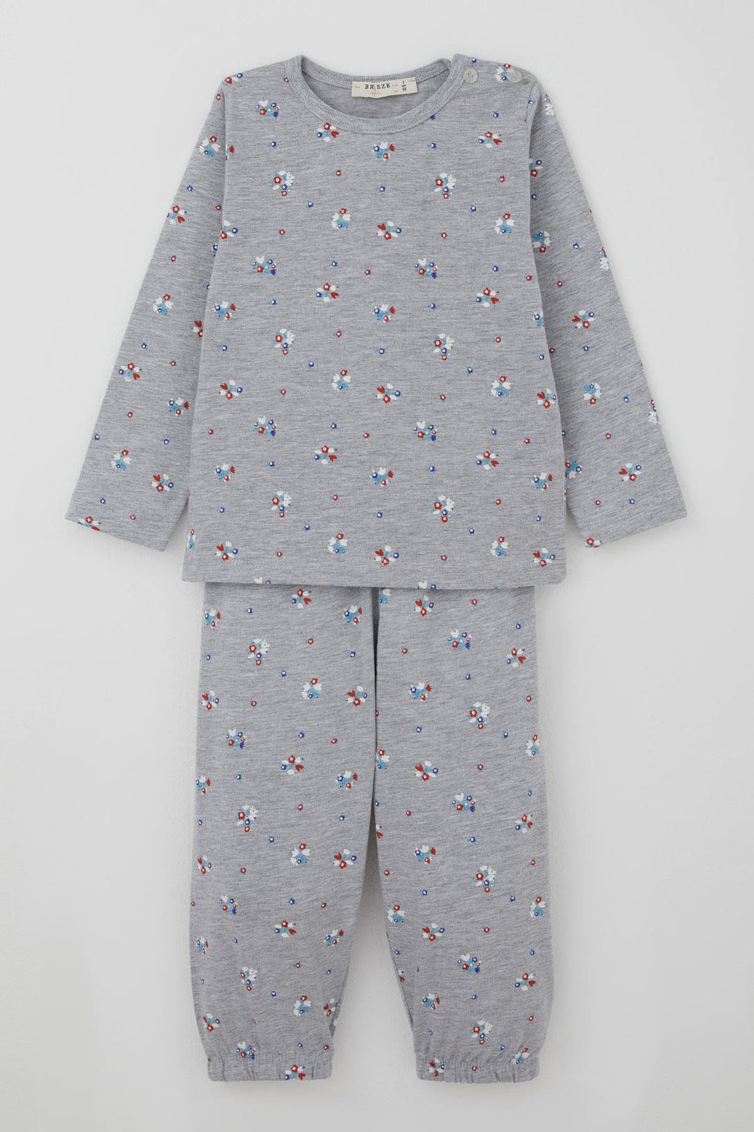 BRE Breeze Kız Bebek Pijama Takımı Renkli Çiçek Desenli 9 Ay-3 Yaş, Gri Melanj - Brixton