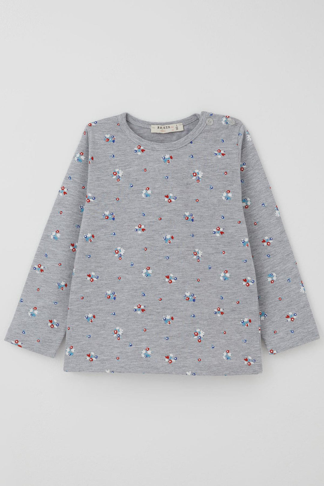 BRE Breeze Kız Bebek Pijama Takımı Renkli Çiçek Desenli 9 Ay-3 Yaş, Gri Melanj - Brixton