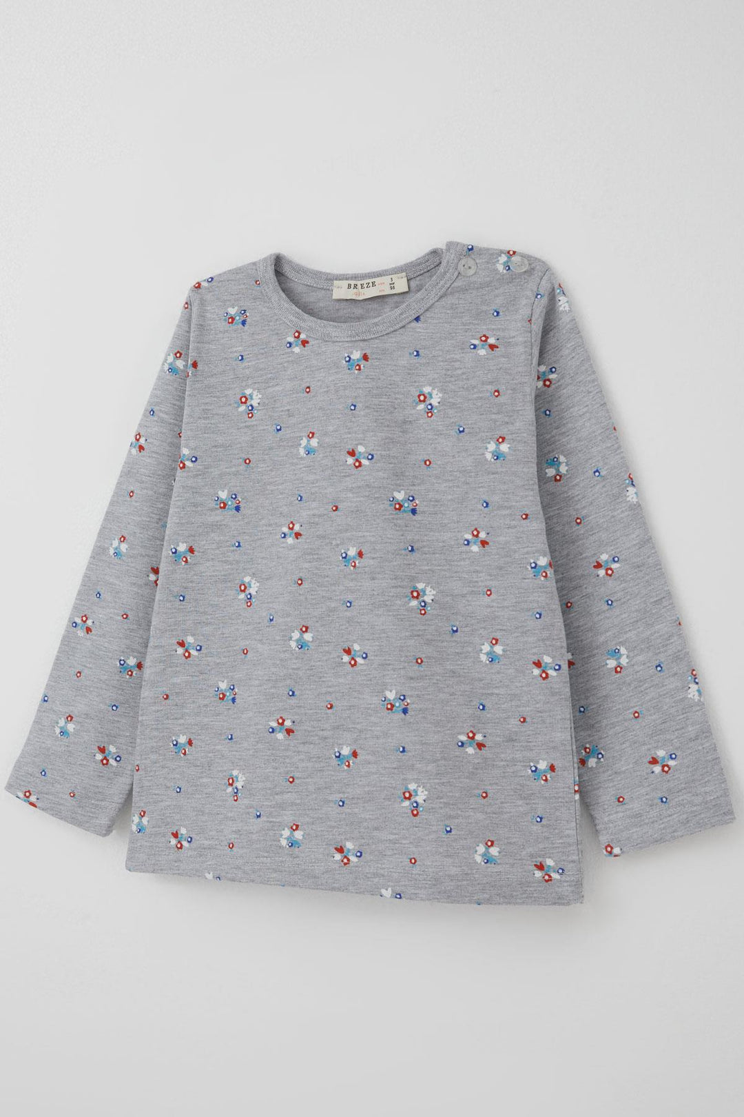 BRE Breeze Kız Bebek Pijama Takımı Renkli Çiçek Desenli 9 Ay-3 Yaş, Gri Melanj - Brixton