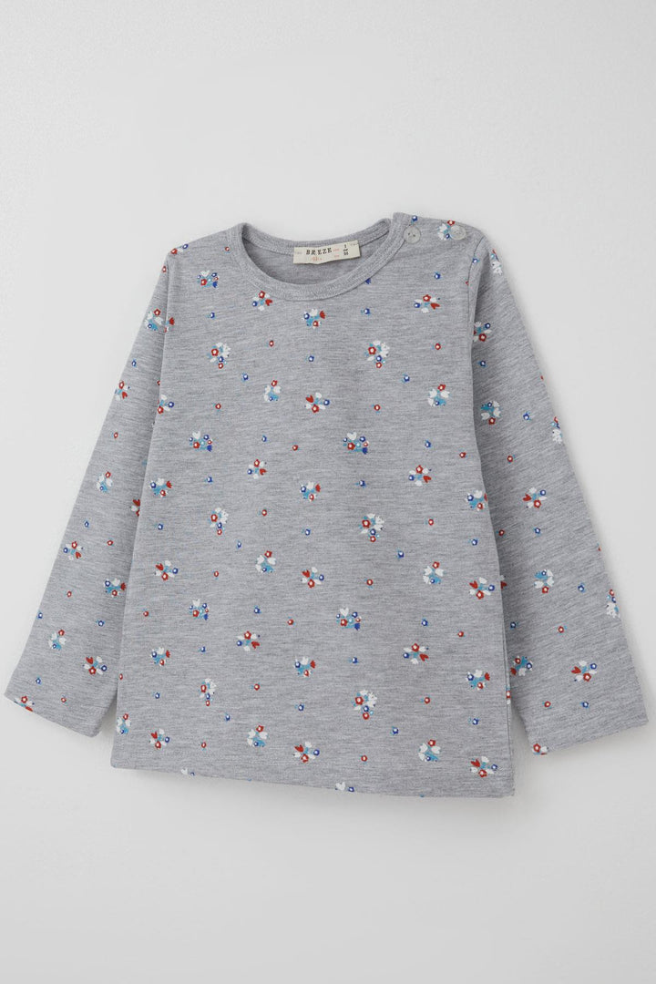 BRE Breeze Kız Bebek Pijama Takımı Renkli Çiçek Desenli 9 Ay-3 Yaş, Gri Melanj - Brixton