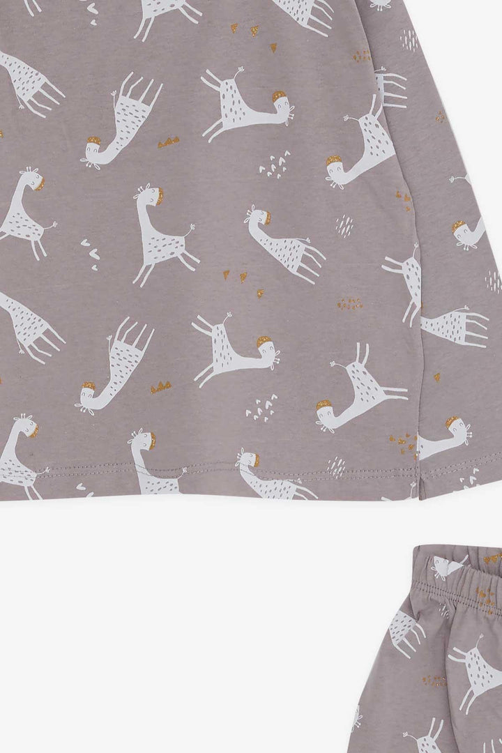 BRE Breeze Girl Baby Pajama Set Glitter Giraffe Patterned 9 Months-3 Years, Mink - Dunwoody