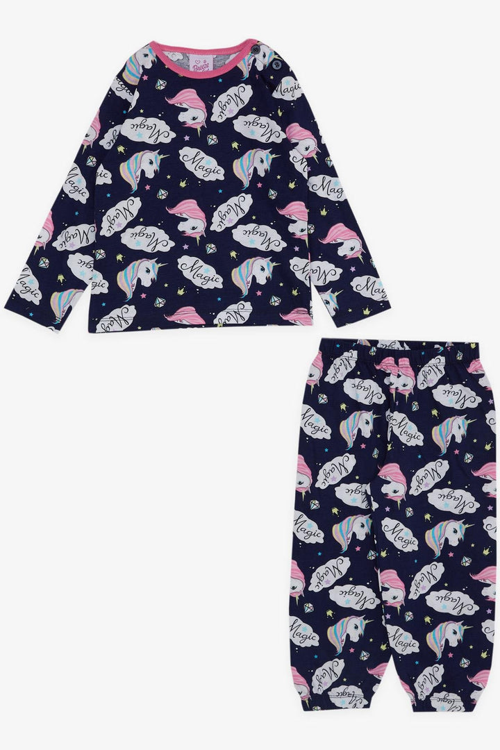 BRE Breeze Girl Baby Pajama Set Unicorn Patterned 9 Months-3 Years, Navy Blue - Pasadena