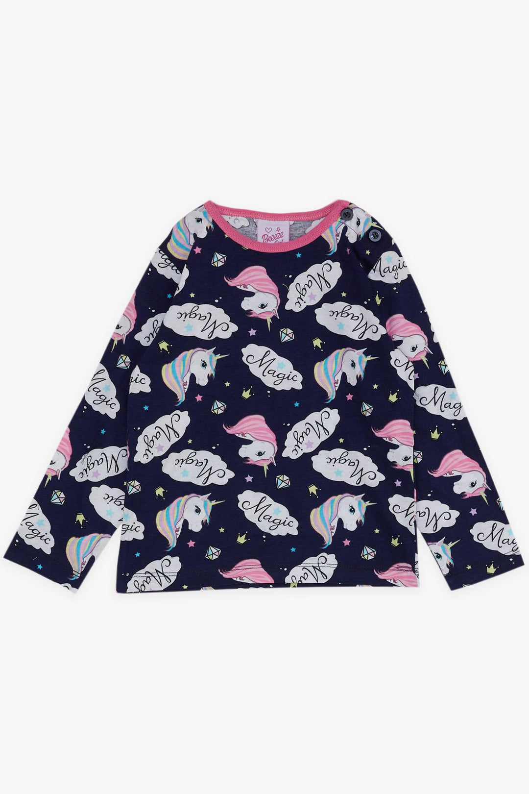 BRE Breeze Girl Baby Pajama Set Unicorn Patterned 9 Months-3 Years, Navy Blue - Pasadena