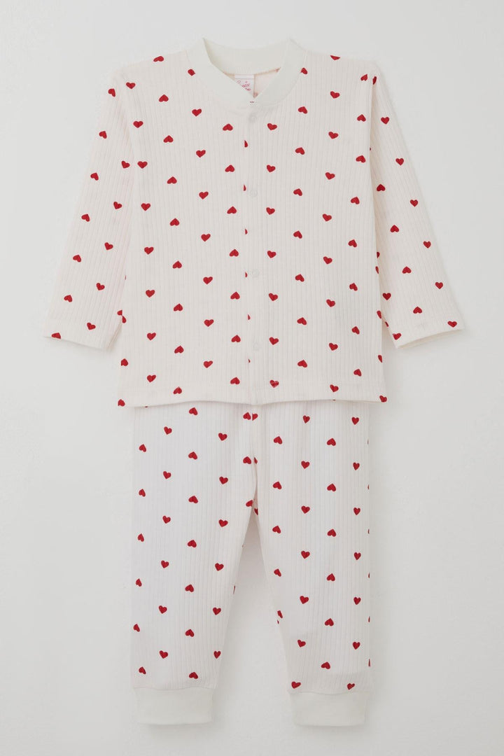 BRE Breeze Baby Girl Pajama Set Heart Patterned Front Snap 4 Months Year, Beige - Granby