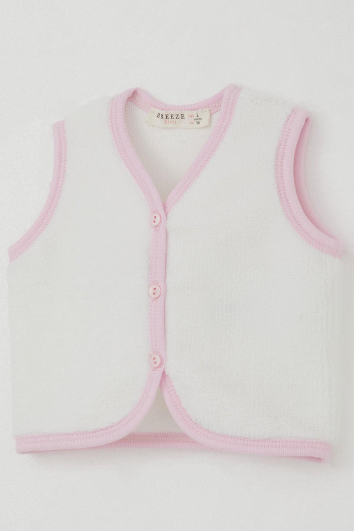 BRE Breeze Baby Girl Fleece Vest with Buttons 0-9 Months, White - Macuspana