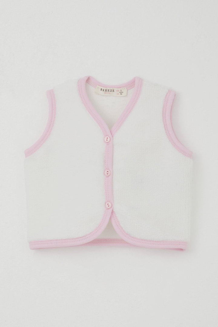 BRE Breeze Baby Girl Fleece Vest with Buttons 0-9 Months, White - Macuspana