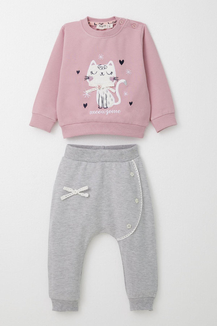 BRE Breeze Baby Girl Sweat Suit with Harem Pants Type and Embroidered Cat Pattern 6 Months-2 Years, Rose Pink - Kirchheim unter Teck