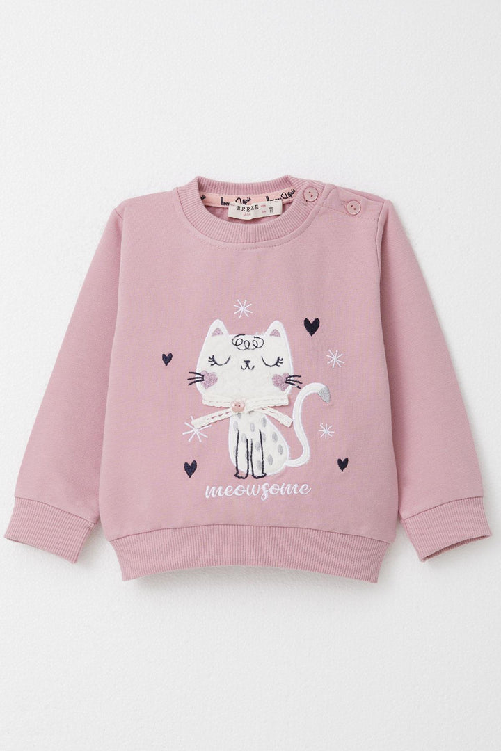 BRE Breeze Baby Girl Sweat Suit with Harem Pants Type and Embroidered Cat Pattern 6 Months-2 Years, Rose Pink - Kirchheim unter Teck
