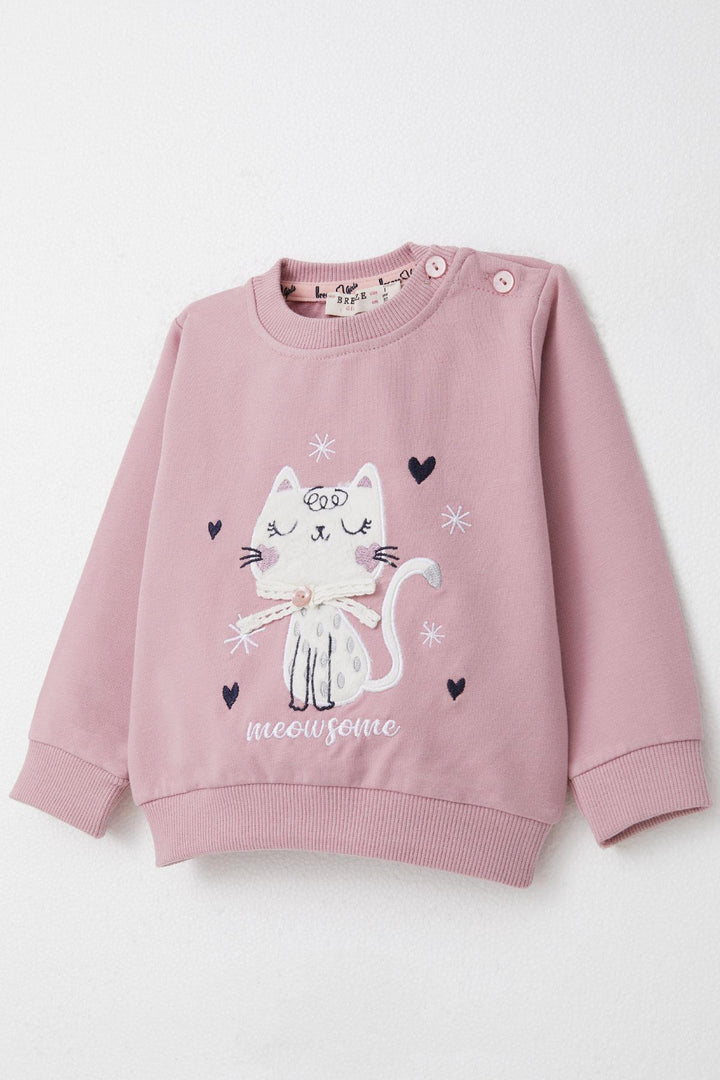 BRE Breeze Baby Girl Sweat Suit with Harem Pants Type and Embroidered Cat Pattern 6 Months-2 Years, Rose Pink - Kirchheim unter Teck