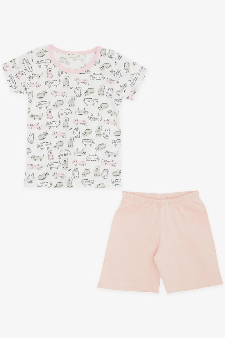 BRE Breeze Girl Baby Short Pyjama Set with Cat Pattern 9 Months-3 Years, White - Beaverton