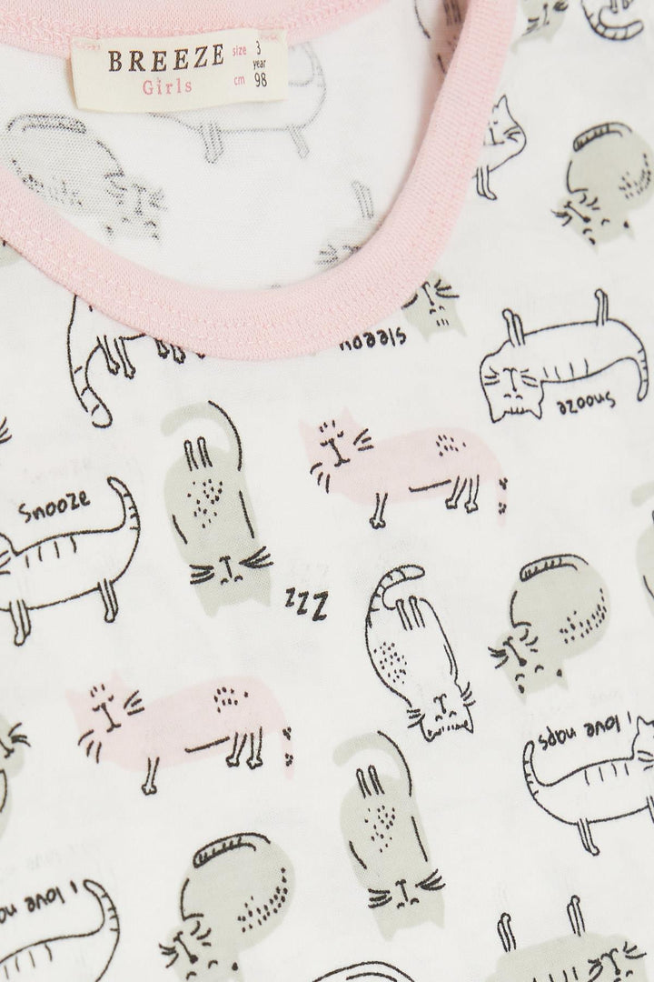 BRE Breeze Girl Baby Short Pyjama Set with Cat Pattern 9 Months-3 Years, White - Beaverton