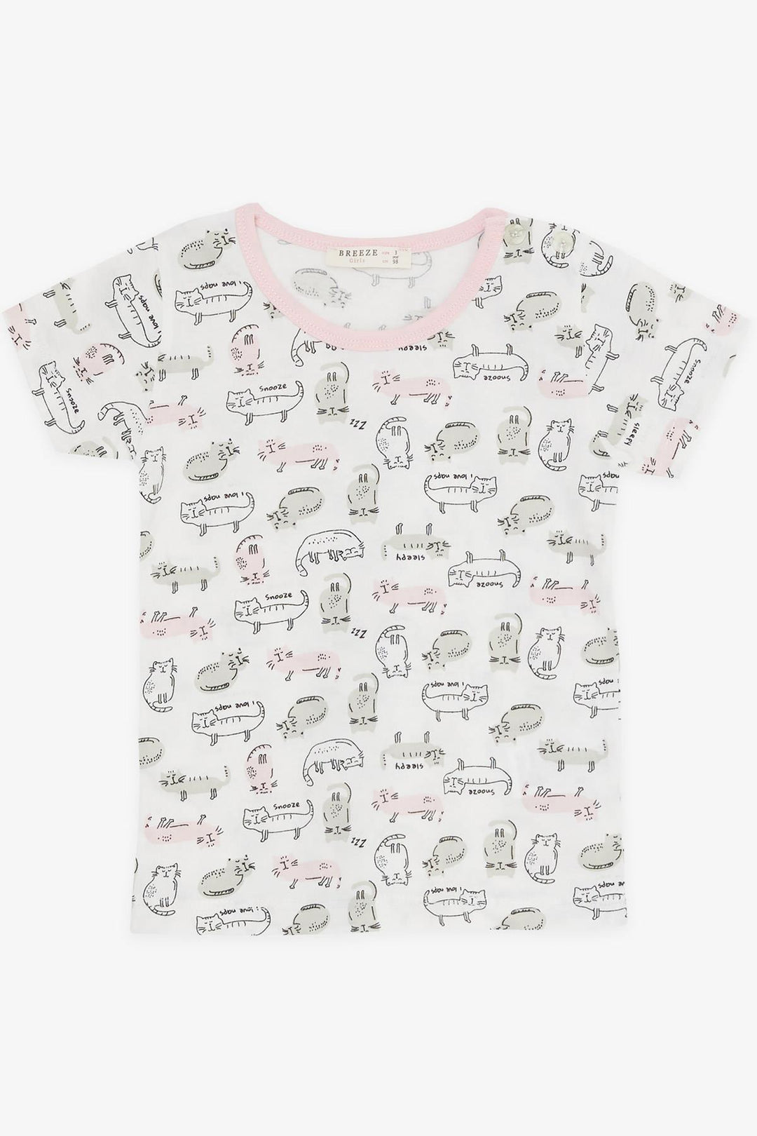 BRE Breeze Girl Baby Short Pyjama Set with Cat Pattern 9 Months-3 Years, White - Beaverton
