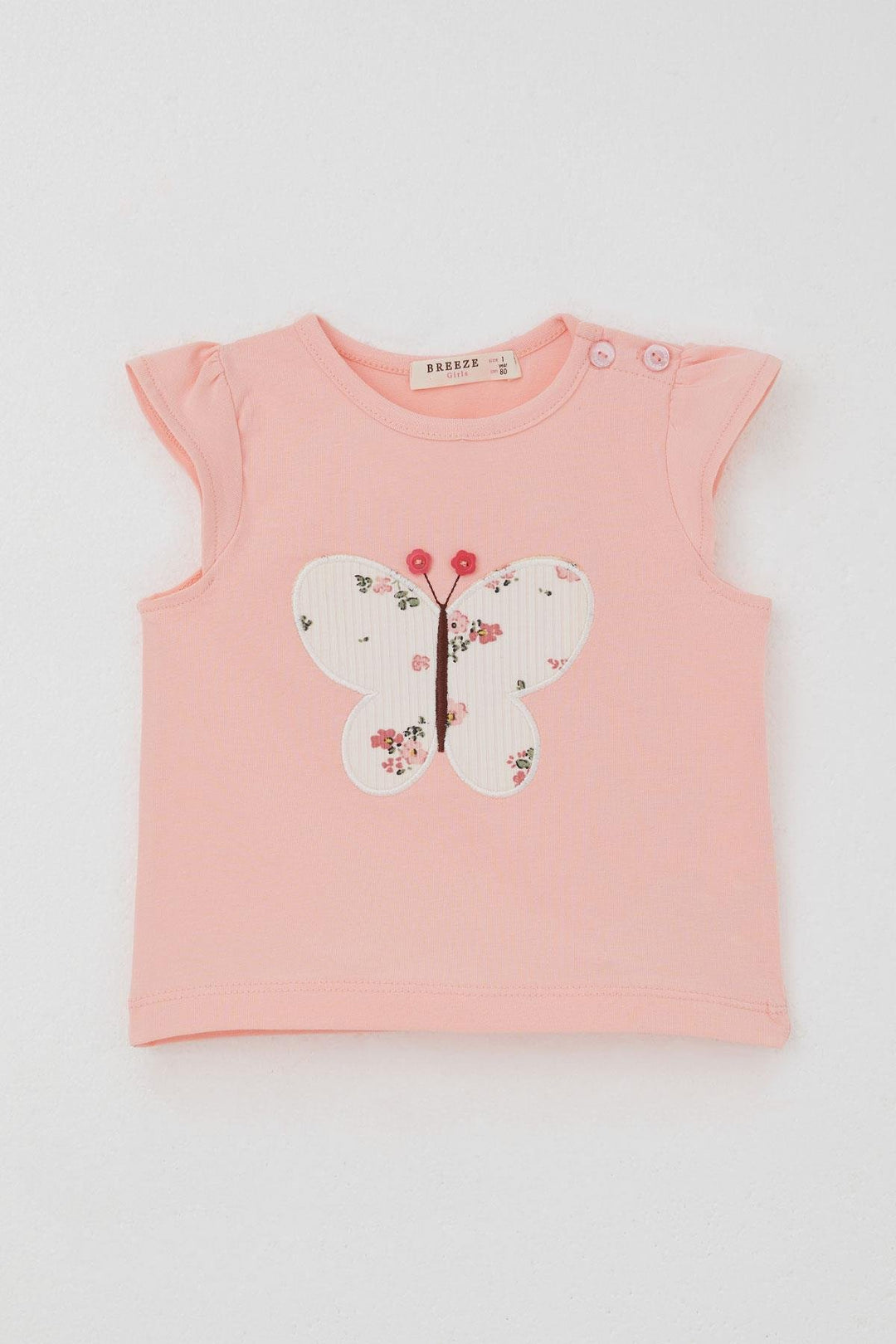 BRE Breeze Baby Girl Shorts Set Flower Printed Butterfly Embroidered Button Accessorized 6 Months-2 Years, Salmon - Pasco