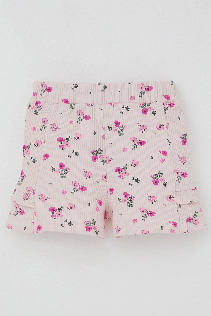 BRE Breeze Baby Girl Shorts Set Flower Printed Butterfly Embroidered Button Accessorized 6 Months-2 Years, Pink - Alcamo