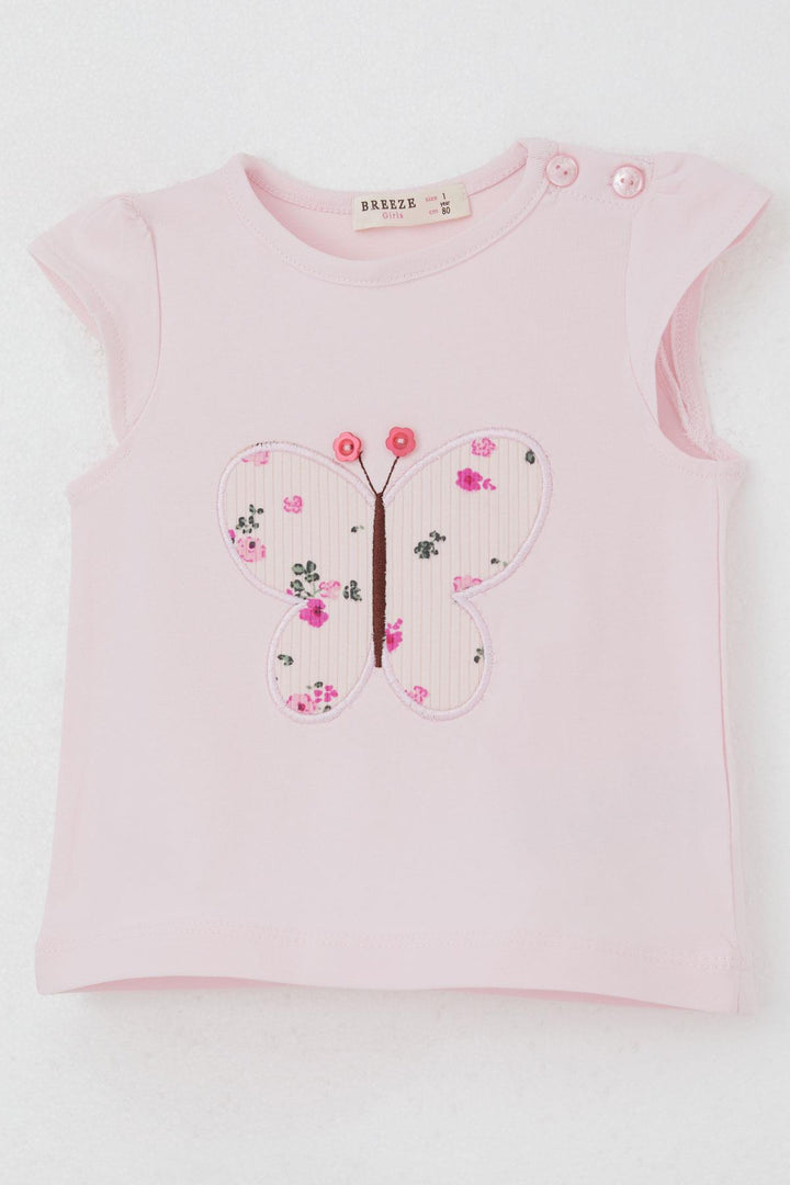 BRE Breeze Baby Girl Shorts Set Flower Printed Butterfly Embroidered Button Accessorized 6 Months-2 Years, Pink - Alcamo