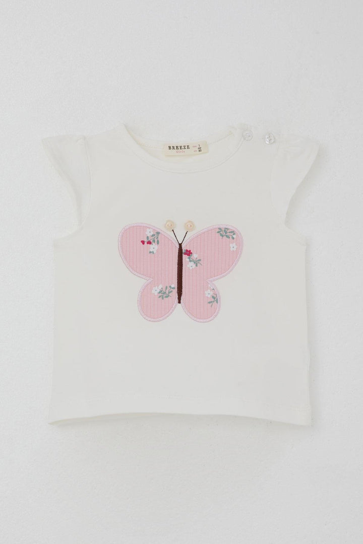 BRE Breeze Baby Girl Shorts Set Flower Printed Butterfly Embroidered Button Accessorized 6 Months-2 Years, Ecru - Melun