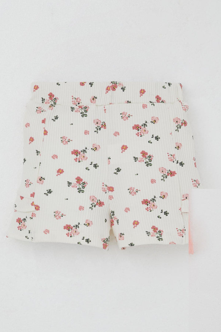 BRE Breeze Baby Girl Shorts Set Flower Printed Butterfly Embroidered Button Accessorized 6 Months-2 Years, Salmon - Avondale