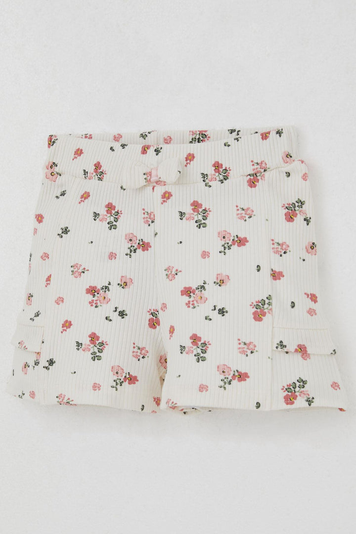 BRE Breeze Baby Girl Shorts Set Flower Printed Butterfly Embroidered Button Accessorized 6 Months-2 Years, Salmon - Avondale