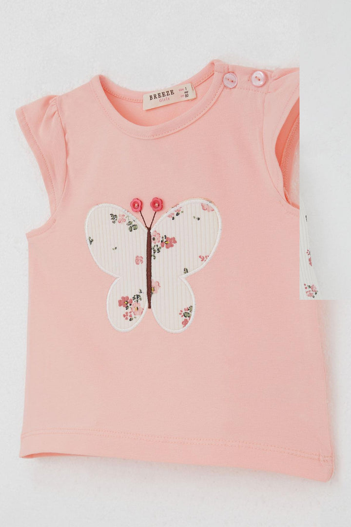 BRE Breeze Baby Girl Shorts Set Flower Printed Butterfly Embroidered Button Accessorized 6 Months-2 Years, Salmon - Pasco