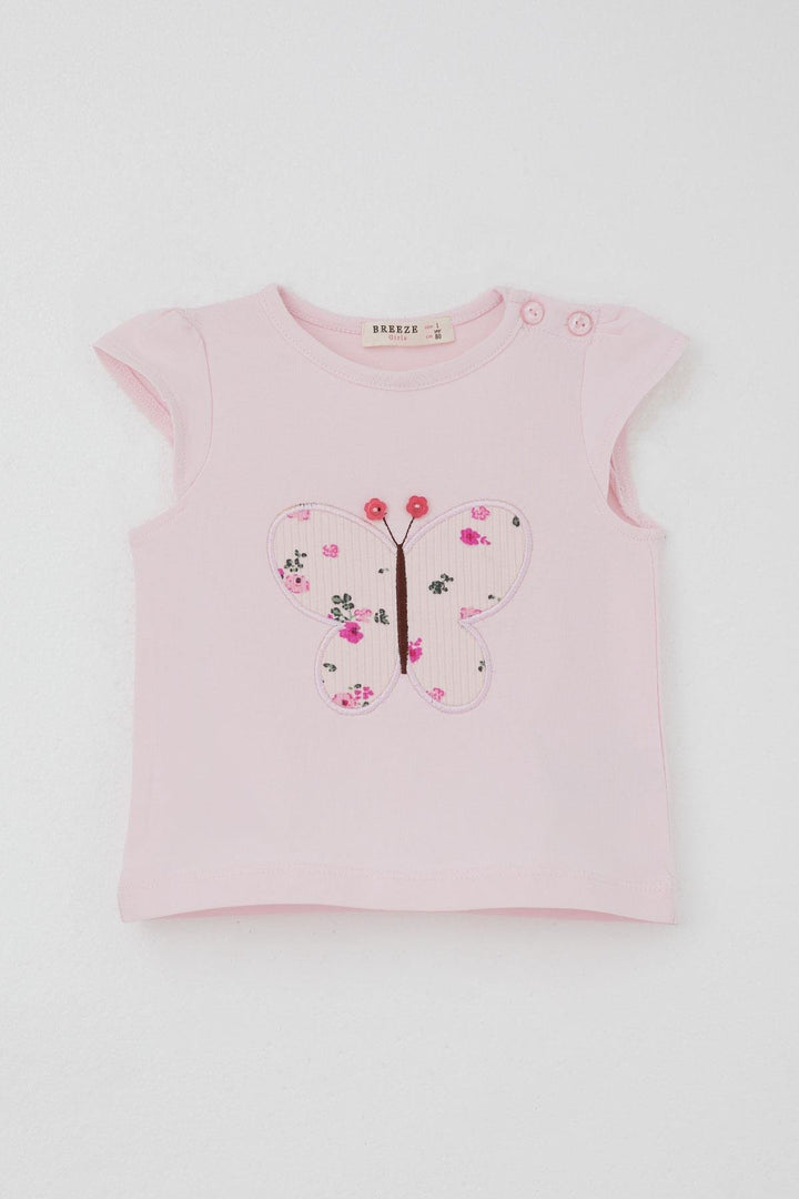 BRE Breeze Baby Girl Shorts Set Flower Printed Butterfly Embroidered Button Accessorized 6 Months-2 Years, Pink - Alcamo