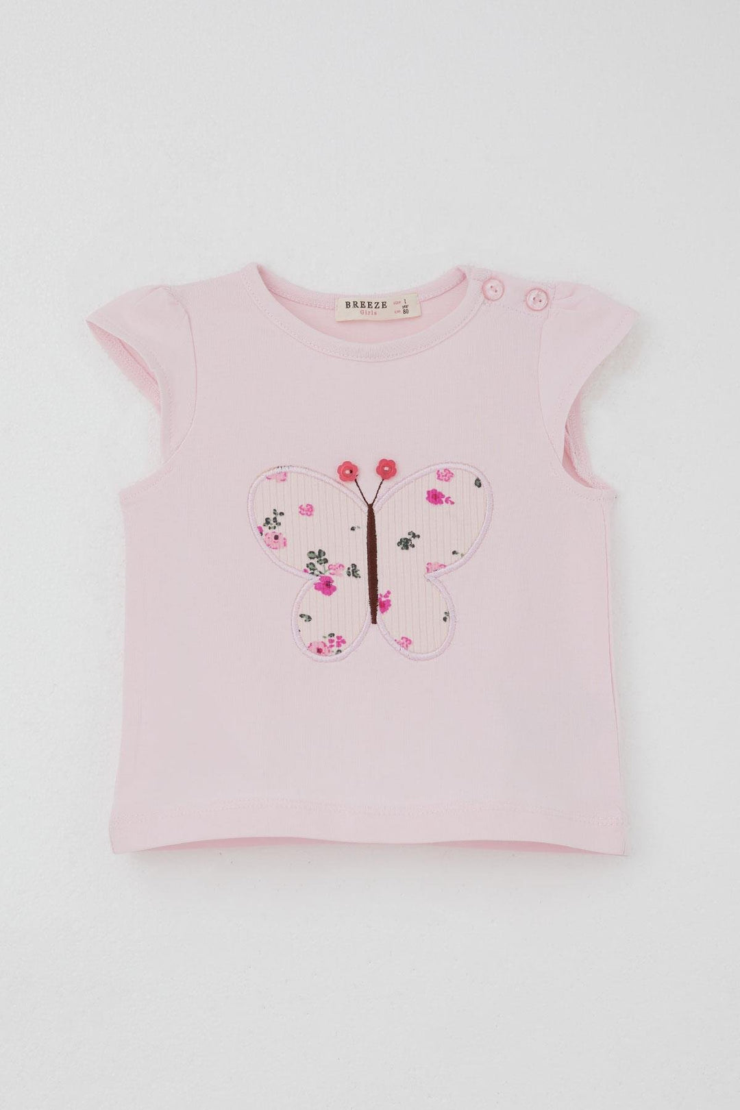 BRE Breeze Baby Girl Shorts Set Flower Printed Butterfly Embroidered Button Accessorized 6 Months-2 Years, Pink - Billings