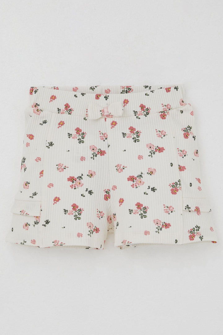 BRE Breeze Baby Girl Shorts Set Flower Printed Butterfly Embroidered Button Accessorized 6 Months-2 Years, Salmon - Avondale