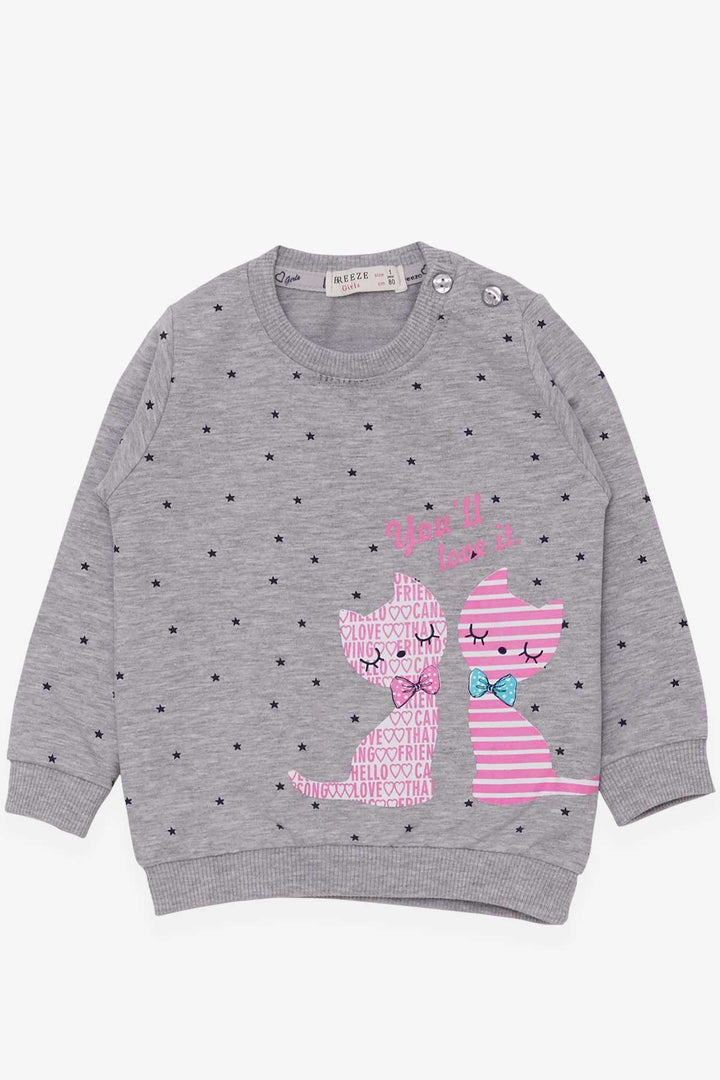 BRE Breeze Baby Girl Sweatshirt Happy Kittens 4 Months.5 Years, Gray Melange - Lincoln
